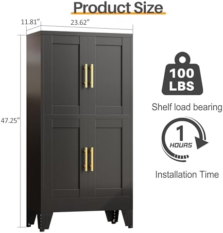 47” Black Metal Bathroom Storage Cabinet, Kitchen Pantry Cabinet - Image 2