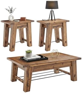 Alaterre Durango Rustic Industrial Solid Wood Coffee Table Set of 3 by AlaterreFurniture
