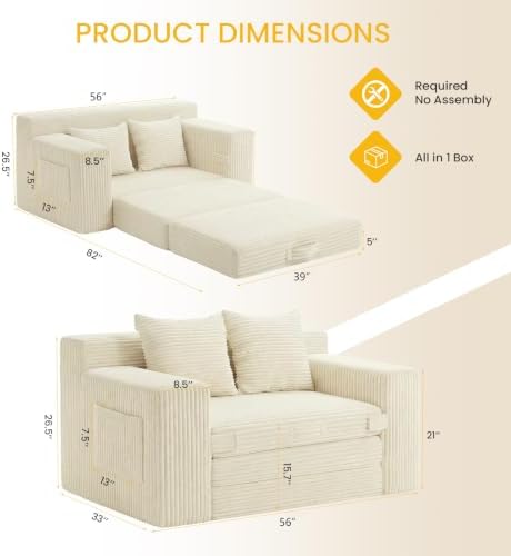 Boneless Couch, Boneless Loveseat Sleeper Sofa Bed – 3-in-1 Convertible Couch - Image 3