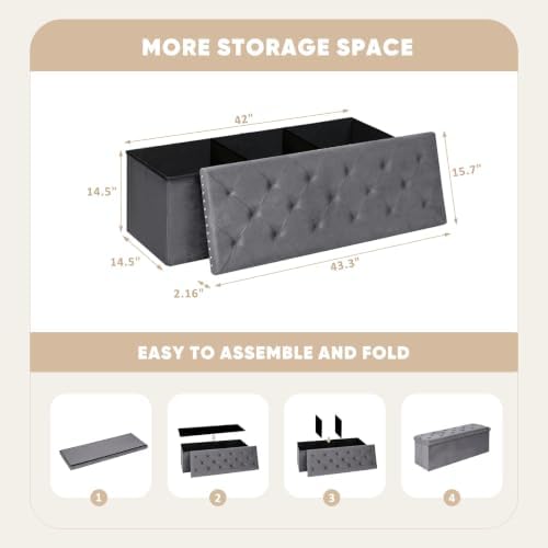 PINPLUS Folding Storage Ottoman Bench - Image 3