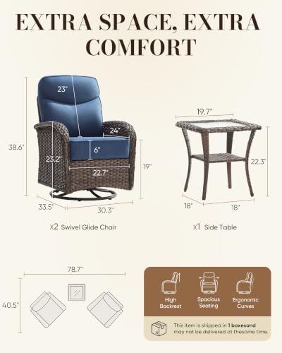 Belord Upgraded 6“ Cushion Luxury 3 Pieces Patio Furniture Set - Image 2