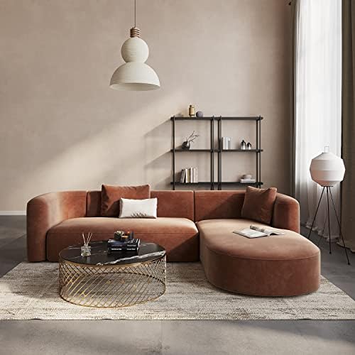 Acanva Mellow Modern Tight Curved Back Velvet Sofa, Right Chaise by acanva