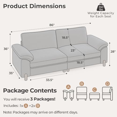 SITJOY Cloud Couch Sectional, 2 Seater Loveseat Sofa, Chenille in Navy Blue - Image 2