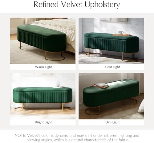 EcoHarbor Living 50.5" Velvet Bedroom Storage Bench Ottoman, Upholstered End of - Image 4