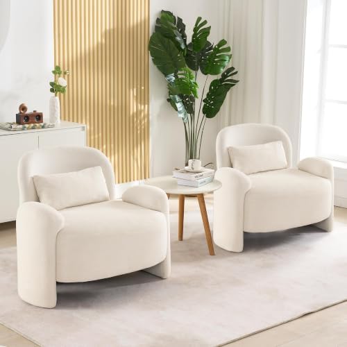 LOULENS Accent Chair Set of 2, Linen Fabric Lounge Armchair by LOULENS