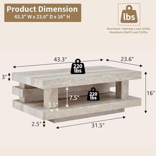 LKTART Rectangle Travertine Coffee Table - Image 3