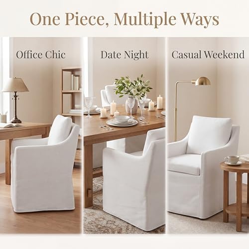 Slipcovered Dining Chairs with Arms - Image 6