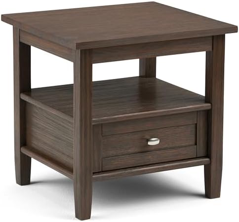 SIMPLIHOME Warm Shaker 20" Wide Solid Wood End Table in Farmhouse Brown by SimpliHome