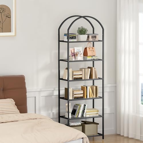 Homhedy 6-Tier Tall Black Bookshelf, Arched Bookcase - Image 3