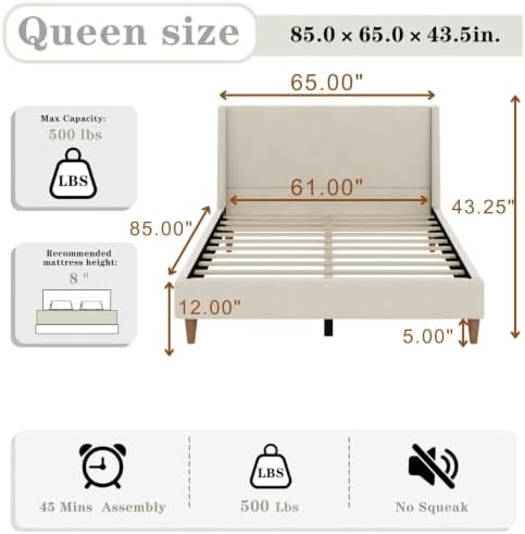 Queen Size Upholstered Platform Bed Frame - Image 2