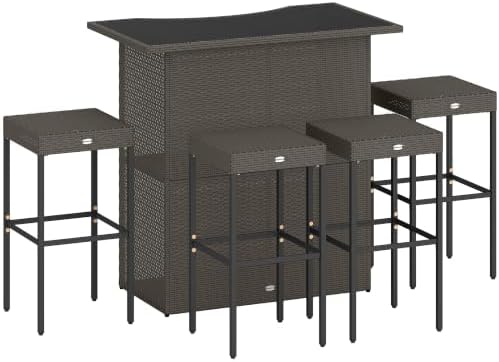 Outsunny 5 Piece Wicker Outdoor Bar Set High Top Table Chairs Dark Brown by Outsunny