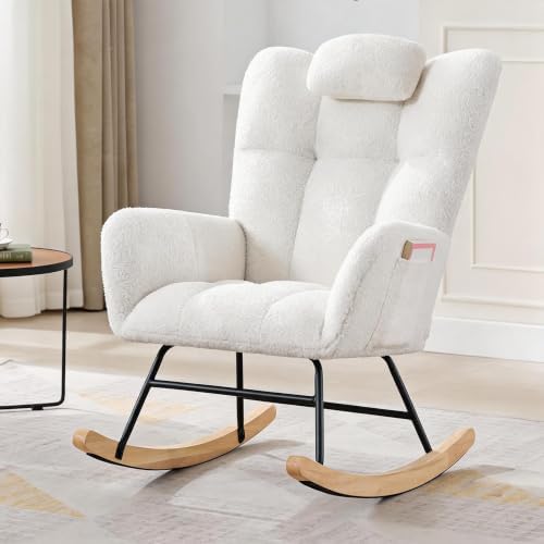 IDEALHOUSE Upholstered Glider Rocking Chair, High Backrest by IDEALHOUSE