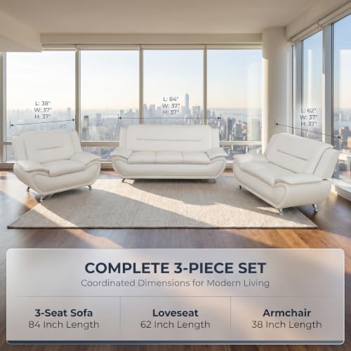 3 Piece Faux Leather Sofa Set for Living Room, Modern Living Room Furniture Set - Image 2