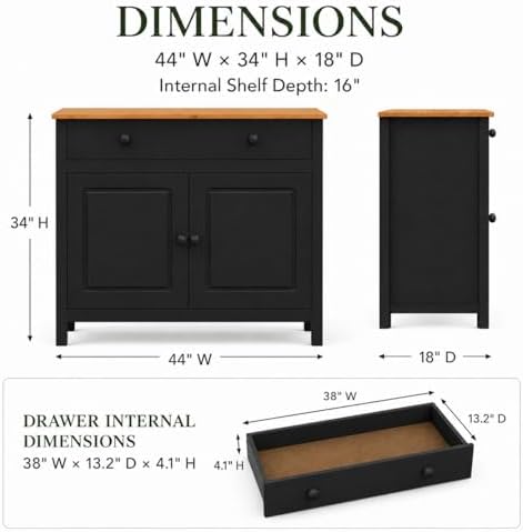 From the Tree Furniture 44" Wide Black & Pine Top Solid Pine Shaker Sideboard - Image 2