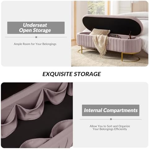 EcoHarbor Living 55.5" Storage Bench Ottoman End of Bed Bench Bedroom Bench - Image 4