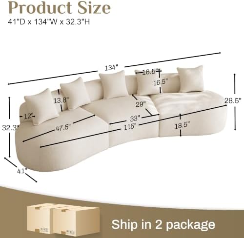 134" Oversized Sectional Sofa for Living Room, Modern Luxury Plush Chenille - Image 2