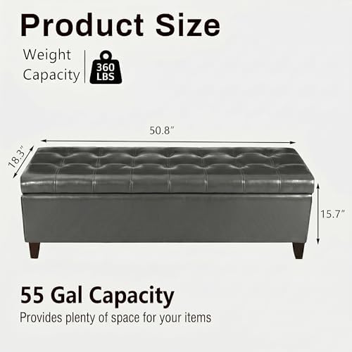 Ottoman with Storage 51" Faux Leather Storage Ottoman Bench - Image 2