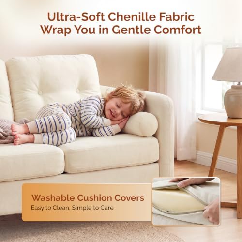 VINGLI 47" Beige 2 Seater Chenille Sofa - Image 6