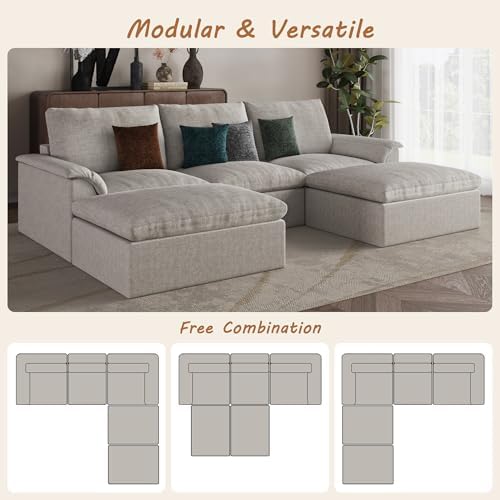 EASE MOOSE 115" U Shaped Sofa, Modular Boneless Couches - Image 5