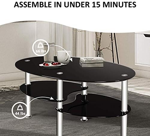 S AFSTAR Glass Coffee Table, 3-Tier Modern Oval Smooth Glass Tea Table Center - Image 6