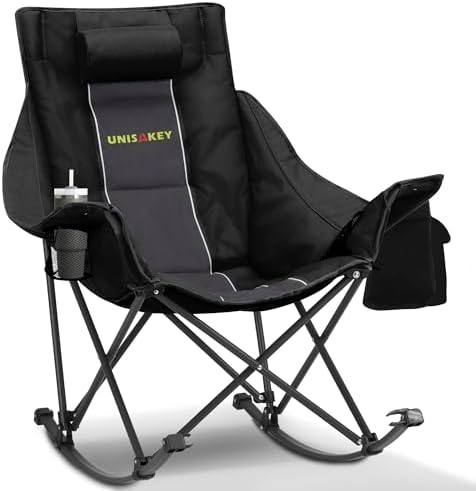 Unisakey Oversize Foldable Rocking Camping Chair300lbs Capacity, Deep Gray by Unknown