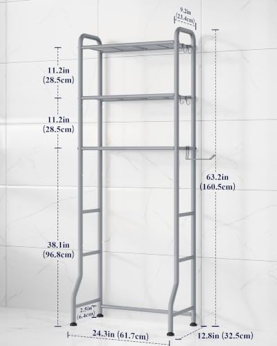 Kitsure Over Toilet Storage Rack, 63.2" H Space-Saving, Holder & Hooks - Image 2