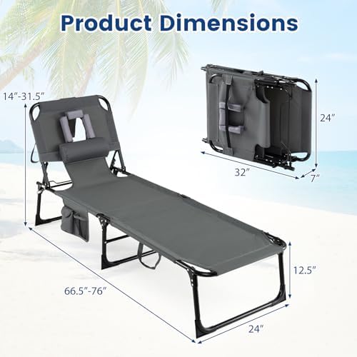 COSTWAY Tanning Chair with Face Hole, Folding Beach Lounge Chair - Image 3