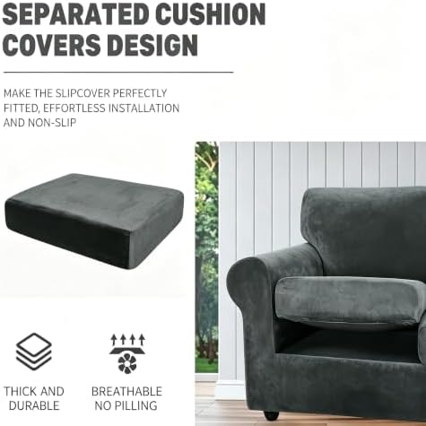 Luxury Velvet Sofa Covers for 3 Cushion Couch, Dark Grey - Image 4