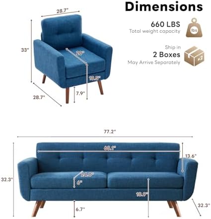 Tbfit Mid Century Modern Sofa Couch, Standard Sofa & Accent Chair - Image 2