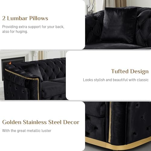 84.6" Velvet Chesterfield Sofa - Image 3