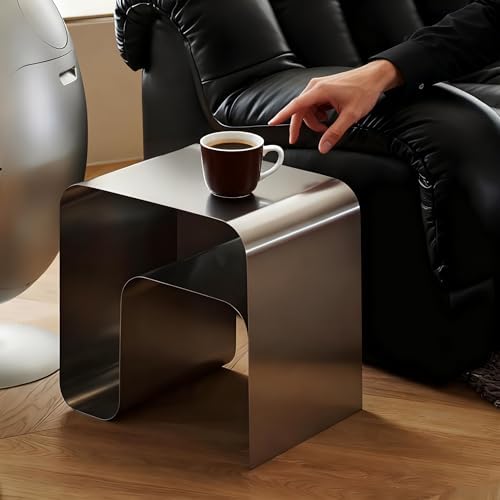 Modern Stainless Steel Side Table, Minimalist Nightstand and Sofa Table Silver - Image 6