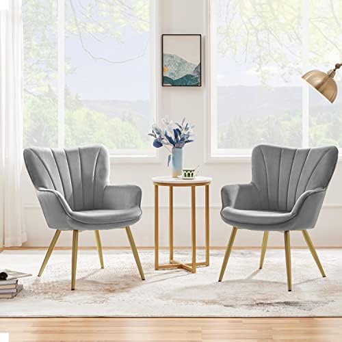 Yaheetech Accent Chairs Set of 2, Upholstered Armchair, Light Gray - Image 4