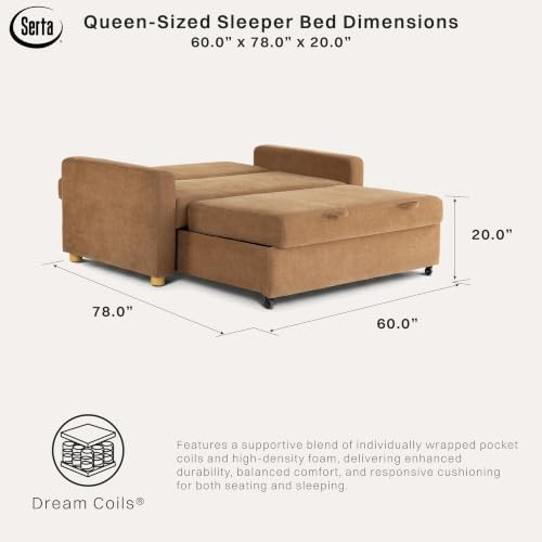 Serta Tulsa 72" Convertible Sleeper Loveseat, Queen Size, Dreamcoil Comfort - Image 4