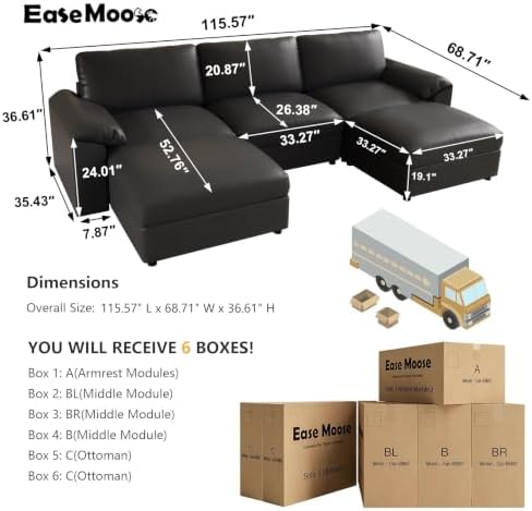 EASE MOOSE Sectional Couches for Living Room, U Shaped Sofa - Image 2