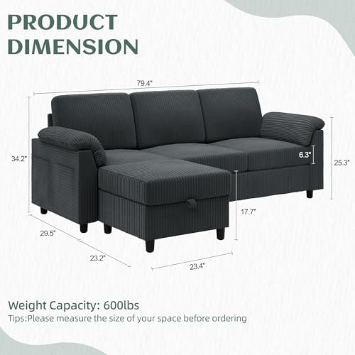 Vongrasig Convertible Sectional Sofa Couch, 3 Seat L Shaped Sofa - Image 2