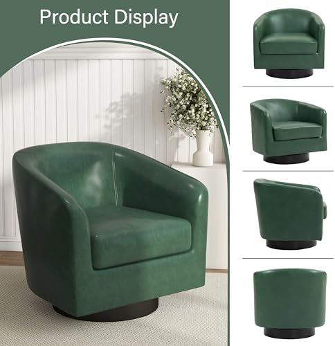 Pia Ricco Set of 4 Faux Leather 360° Swivel Barrel Accent Chair Green - Image 6