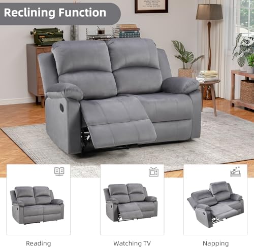 EBELLO Manual Loveseat Recliner Sofa, Soft Microfiber Reclining Couch - Image 4