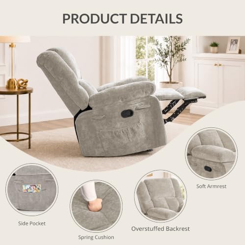 Rocker Recliner Chair, Overstuffed Manual Rocking Velvet Armchair - Image 3