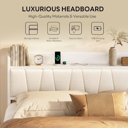 LIKIMIO King Bed Frame with Storage Headboard and Charging Station - Image 3