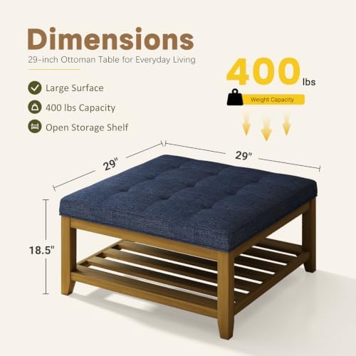 Befurtori Ottoman with Storage Bench, Linen Ottoman Coffee Table - Image 2