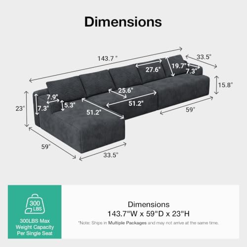 Novilla 144'' L-Shape Boneless Couches - Image 2