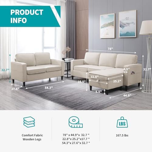 BALUS 78" Living Room Sofa Set, 3 Seater Sofa - Image 2