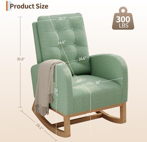 GarveeHome Nursery Rocking Chair, Teddy Fleece Upholstery, Sturdy Wooden Legs & - Image 2