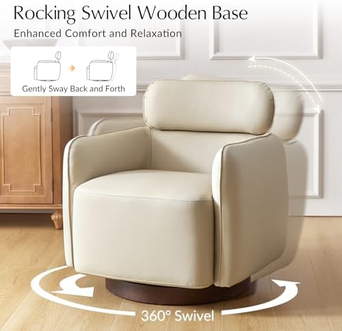 HULALA HOME Genuine Leather Swivel Rocker Chairs Set of 2, Swivel Rocking - Image 3
