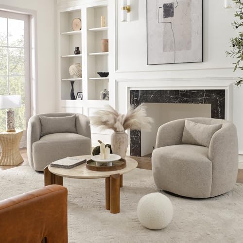 KINWELL 34" W Boucle Swivel Barrel Chairs - Image 5