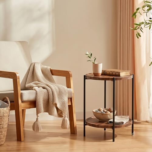TeoKJ 2 Tier Small Side Table, Folding Round Metal End Table - Image 6
