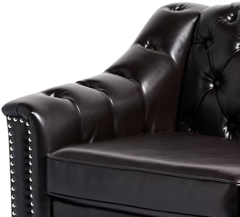 LEVNARY Chesterfield Loveseat Leather, Upholstered Sofa - Image 6