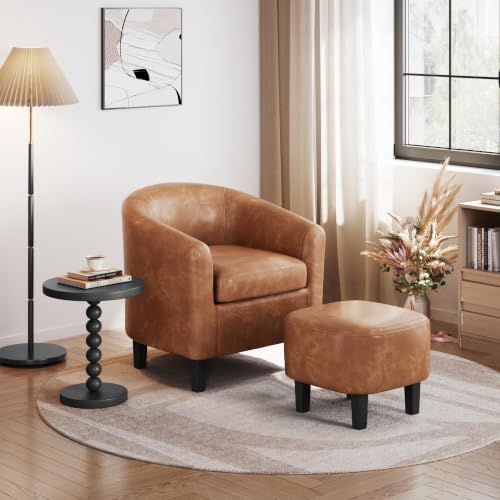 Yaheetech Accent Chairs with Ottoman, Faux Leather Barrel Chairs - Image 2