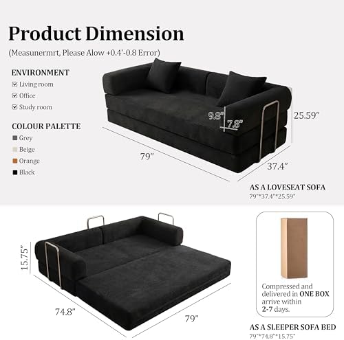 Futon Sofa Bed Modular Loveseat Sleeper Folding Pull Out Couch - Image 2