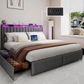 Queen Size Bed Frame with Upholstered Storage Headboard and 4 Drawers by Doltoro